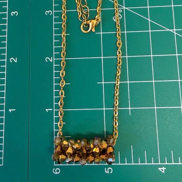 New gold bling Beaded crystal floating bar necklace New With Box! Handmade - Picture 5 of 5